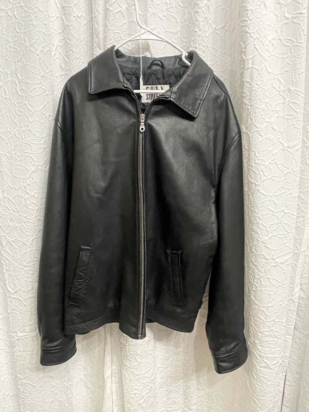 Vintage City Streets Black Leather Jacket Flight Bomber Mens L 24x27 Quilted